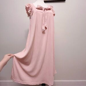 NEW! Pink Cotton Nightgown with Built-In Pads | Ruffle Sleeves Bow Detail | S/M